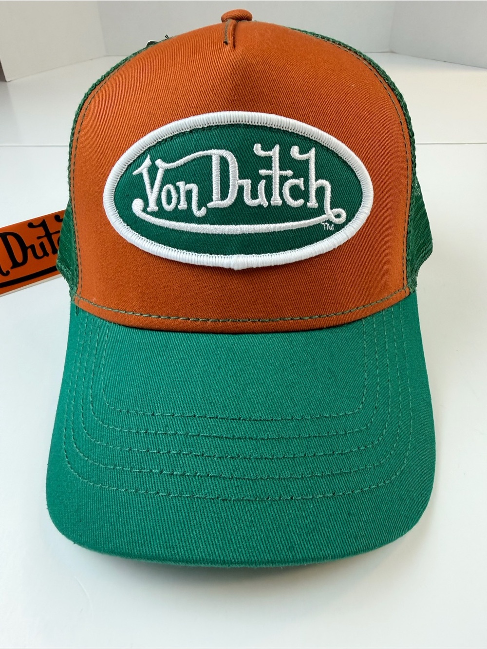 Von Dutch Trucker Hat Orange & Green NWT Y2K very nice!